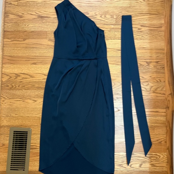 PRETTY GARDEN- one shoulder cocktail/party dress with sash, deep blue, - Picture 2 of 4